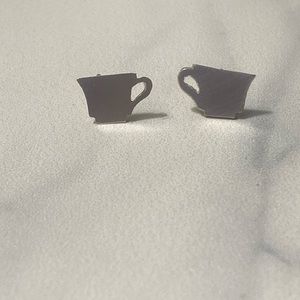 Sterling silver tea cup coffee cup 925‎ stud earrings